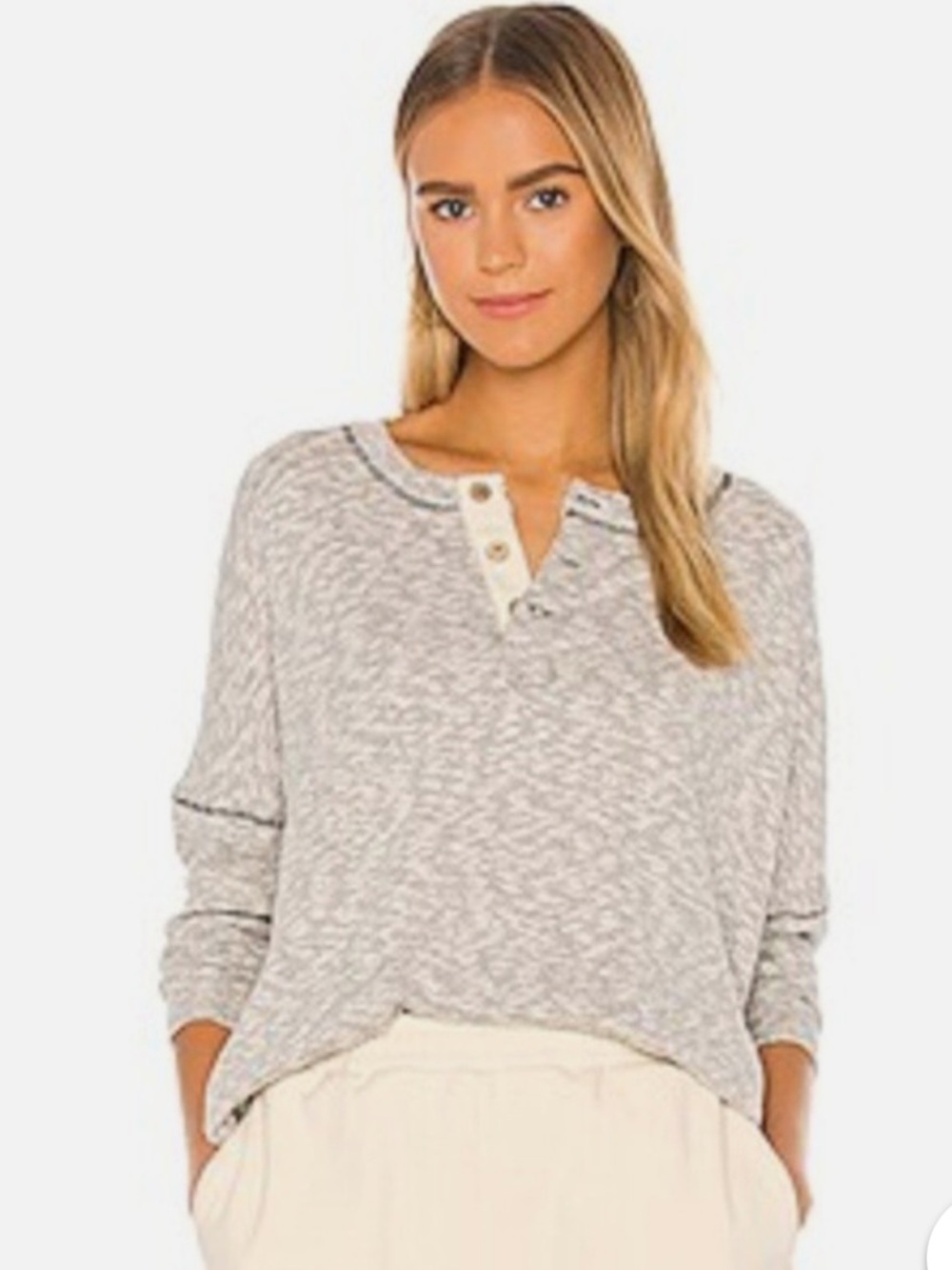 Free People Beach Women's Gray Endless Summer Sleep To Dream Henley Shirt Size S